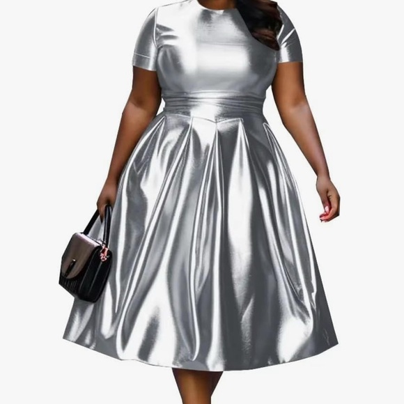 Chic Silver Midi Dress - Picture 1 of 1